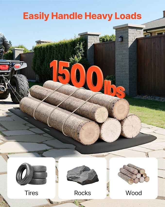 VEVOR Yard Drag Sled, 90 x 46 in, 1500lbs Heavy Duty Utility Sled, HDPE Drag Glider with Ropes & Pull Cables, Hand & Vehicle Use Game Hauler for Firewood Ice Fishing,Compatible with ATVs UTVs Tractors