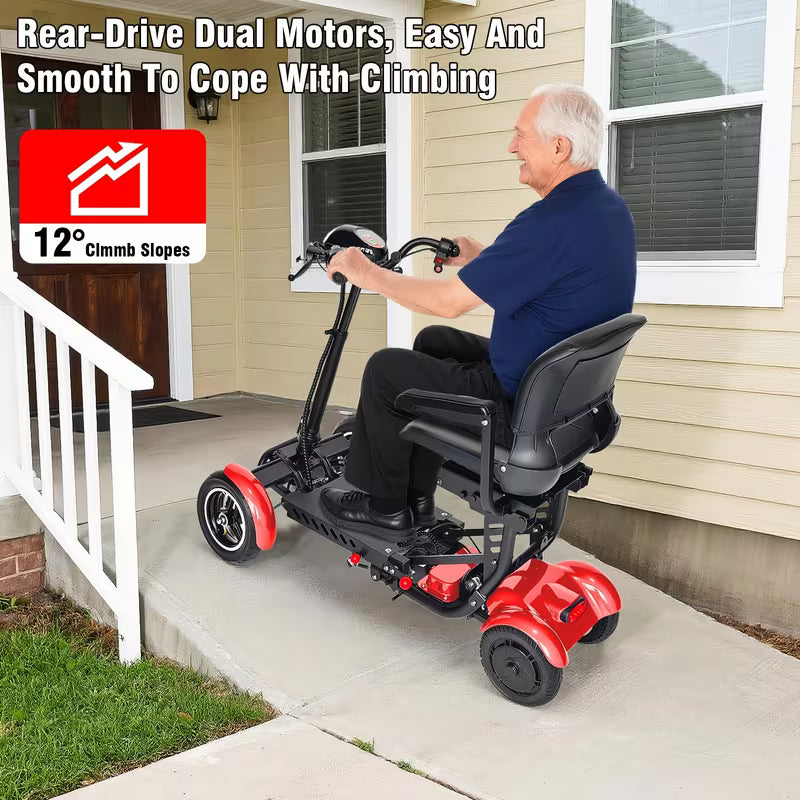 Folding Four-wheel Mobile Scooter For The Elderly And Adults, Portable Electric Scooter With Basket, 3-speed Mode, 500W Dual Motors, 30 Mile Range, 15MPH, Lightweight And Compact Electric Foldable