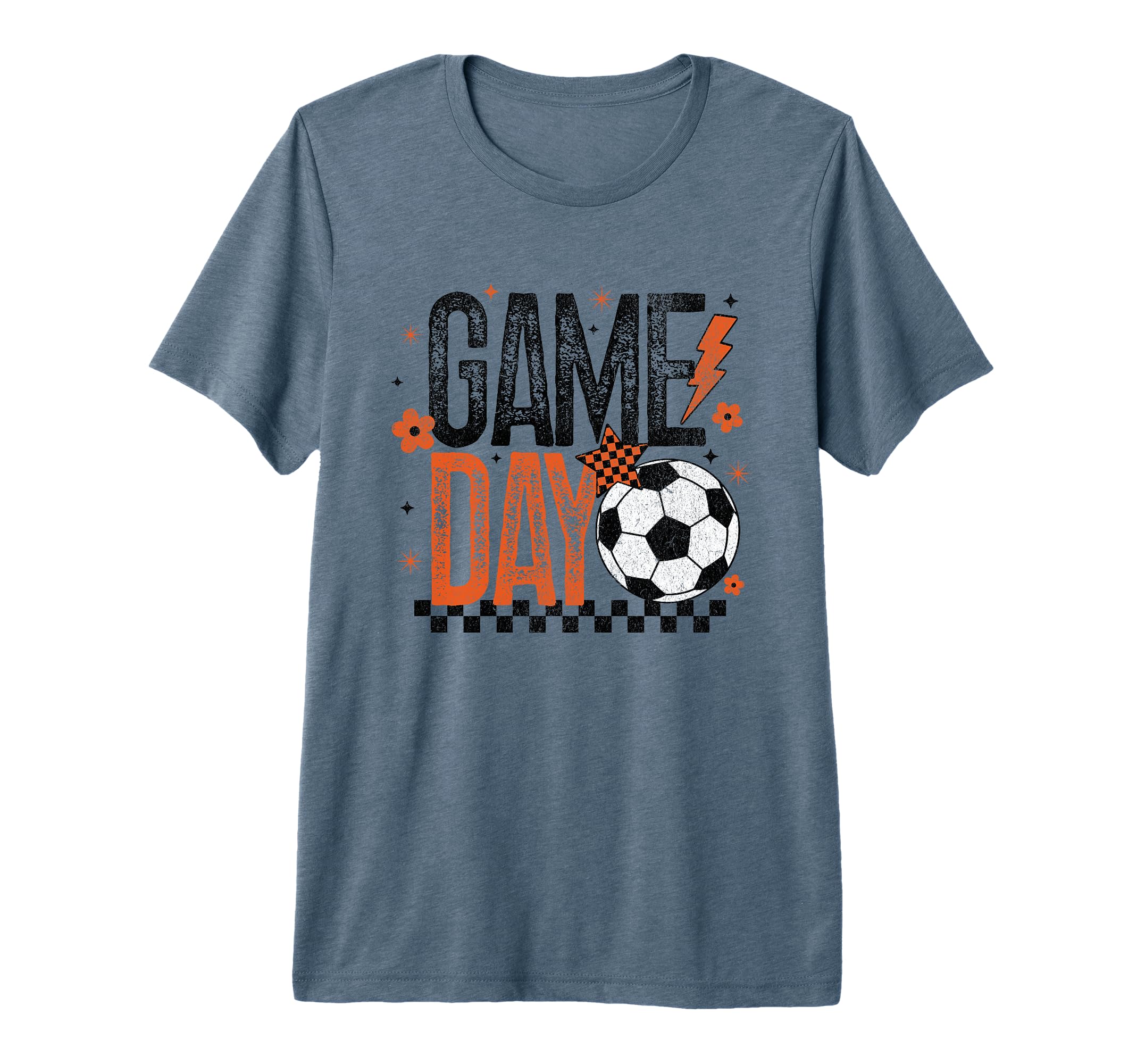 Game Day Soccer Season Checkered Orange T-Shirt - Unique Graphic Unisex