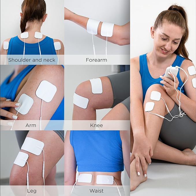4 in 1 - D.I.Y & Tens Unit & EMS & Massage Muscle Stimulator, Dual Channel TENS Units Therapy Machine for Pain Relief, FDA Cleared Rechargeable Electronic Pulse Massager, with 12pcs Electrode Pads.