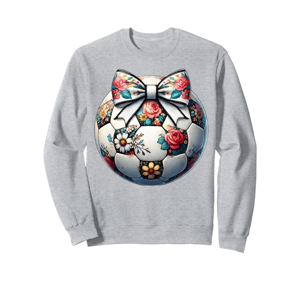 Soccer Flower Coquette Bow Floral Sweatshirt - Minimalist Print Unisex