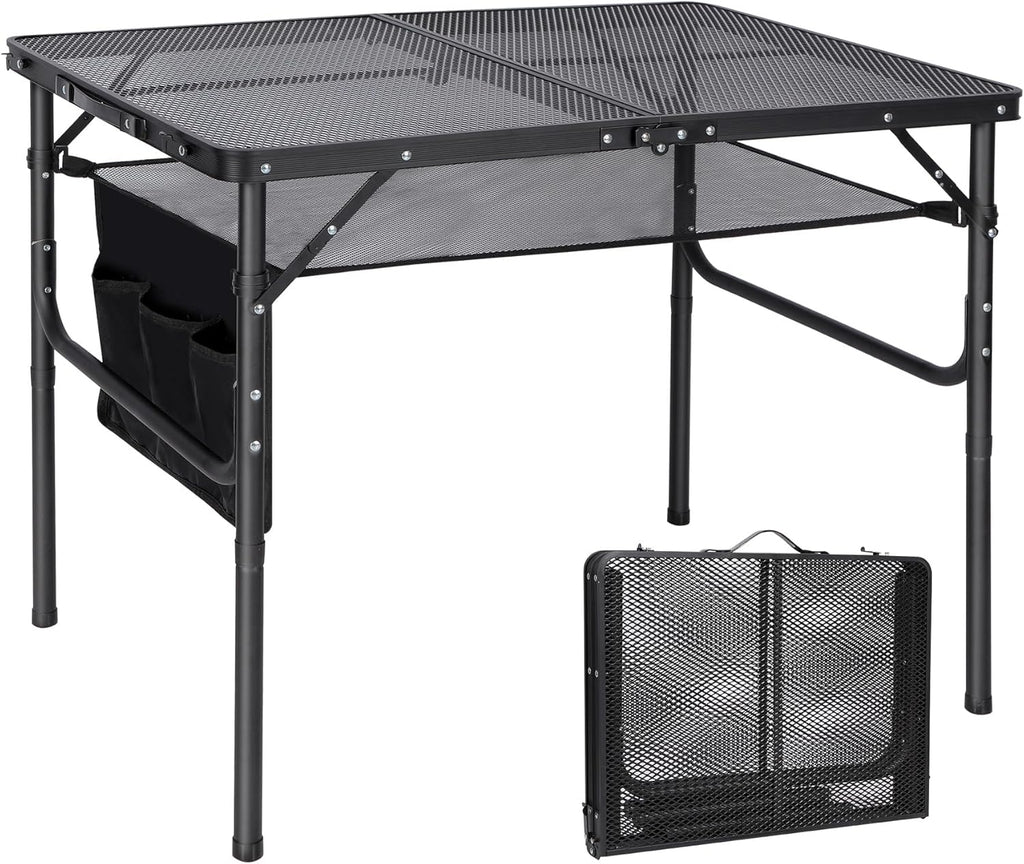 RedSwing Folding Grill Table,Aluminum Portable Grill Stand Table for Outdoor Camping Picnic BBQ Lightweight, Adjustable Height, 36''x24''x16/28'', Black