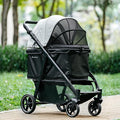 Medium Dog Stroller, Foldable Pet Stroller with Adjustable Handle & No Zip Entry, Storage Basket & Cup Holder, Canopy, Mesh Windows, Ideal for Medium Dogs and Cats Up to 50lbs, Black