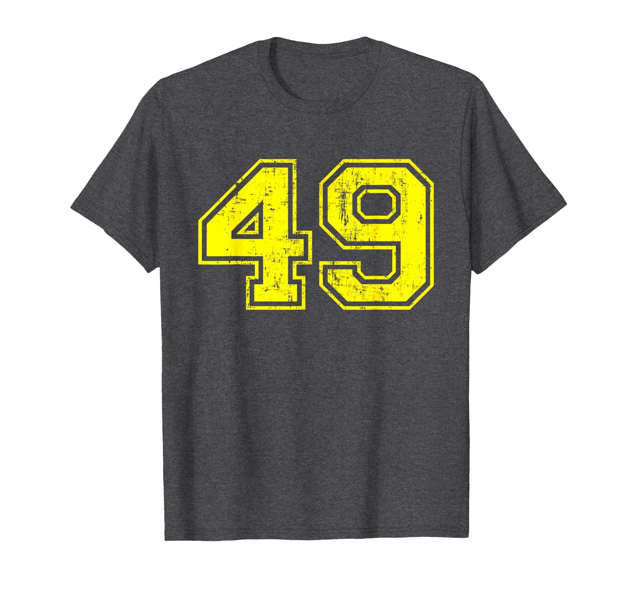 Number 49 Varsity Distressed Sport Team T-Shirt - Graphic Print for Adults