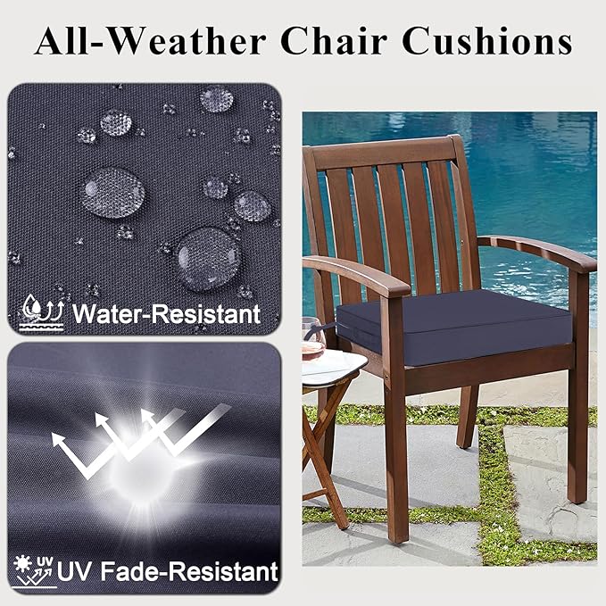 Outdoor Chair Cushions Set of 2 for Patio Furniture 19x19x4 Inch Waterproof Patio Chair Cushion 3 Year Color Fastness Square Elastic Foam Garden Sofa Couch Pads with Ties and Handle,Grey
