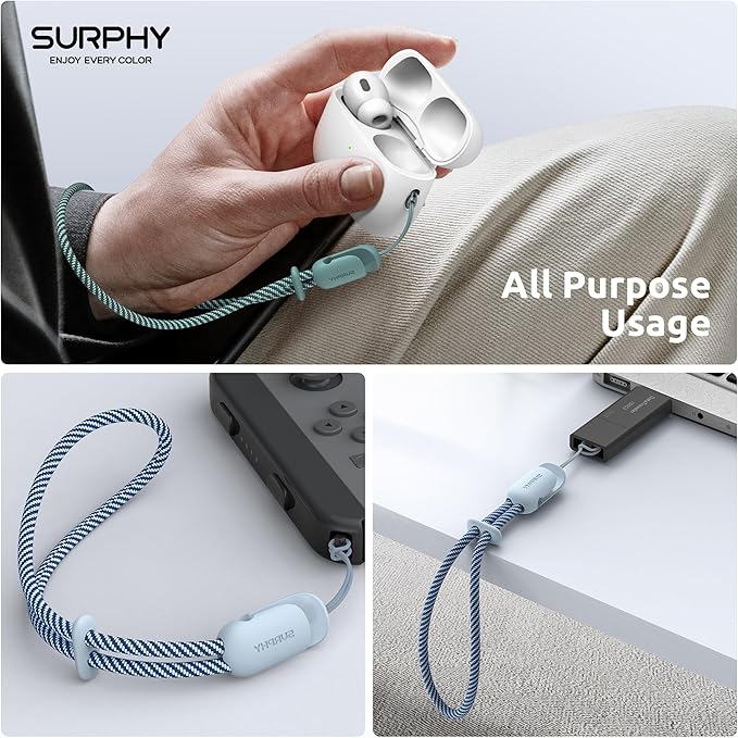 SURPHY 2 Pack Phone Lanyard for Cellphone Case, Phone Wrist Strap for Case, Cellphone Strap with 2-Color Braided, Charm Wrist Lanyard for Women and Men, Cloud Blue & Green