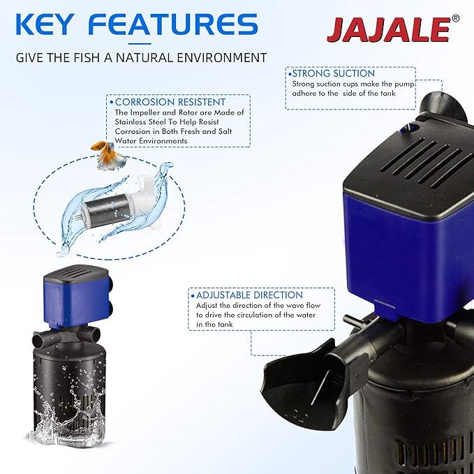 Water Pump 320 GPH 3-in-1 Submersible Internal Filter Aquarium Powerhead Water Pump Ultra Quiet For Aquarium,Fish Tank