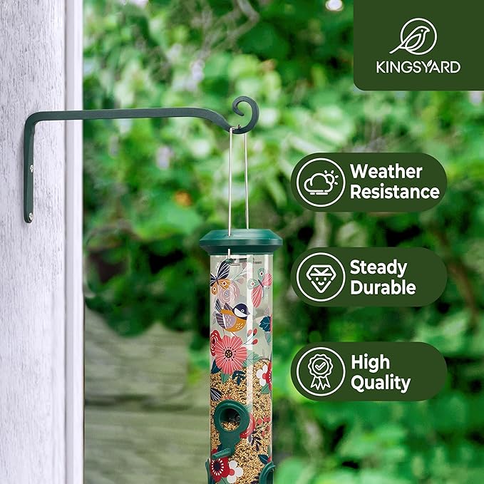 Kingsyard 2-Pack Wall Plant Hanger Outdoor - Heavy Duty Metal Hanging Bracket Hooks for Hanging Plant Bird Feeders Lanterns Wind Chimes Outdoor & Indoor, 15-Inch/Green