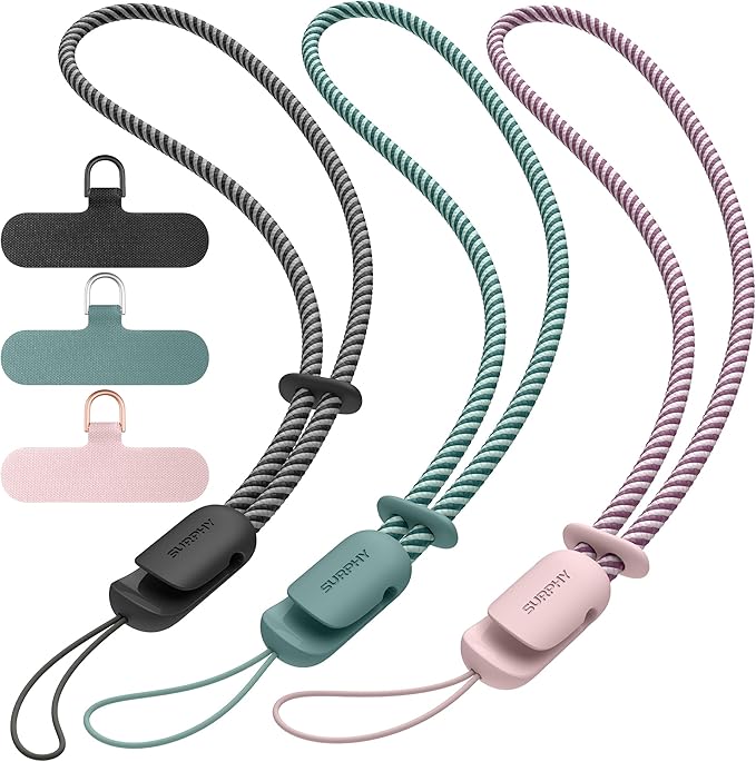 SURPHY 3 Pack Phone Wrist Strap with CellPhone Tether Tab, Cellphone Lanyard, Phone Strap with 2-Color Braided, Wrist Lanyard