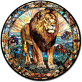 Lygond Metal Sign Tin Sign Circular Stained Glass Lion Garden Metal Sign for Club 12×12 Inches