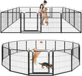 Dog Playpen Outdoor Extra Wide 16 Panels Heavy Duty Dog Fence 32" Height Anti-Rust with Doors Portable for RV Camping Yard, Total 42FT, 140 Sq.ft, Snowy Black