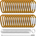 30PCS Aluminum Carabiner Clips, 2" D Shape Spring Snap Hooks Carabiner with 30PCS Keyring Keychain Hook