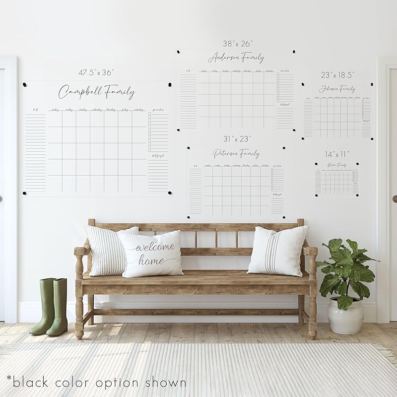 Personalized Clear Acrylic Calendar for Wall, Calendar Whiteboard for Wall, Dry Erase Wall Calendar, Wall Calendar Organizer System for Home (Cursive, White, 23"W x18.5"H)