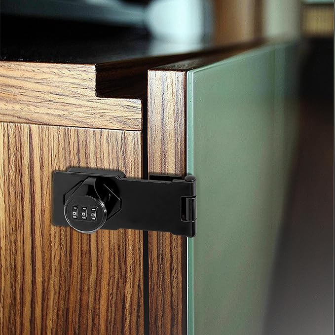 Password Rotary Hasp Locks,Black 1 Pack Cabinet Locks with Combination,Keyless Security Latch for Sliding Barn Door, Gate, Small Door, Closet, Drawers