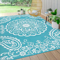 Pauwer Waterproof Outdoor Rug 8x10, Reversible Plastic Straw Patio Camping Rug, Indoor Outdoor RV Mat Carpet for Deck, Camper, Porch, Balcony, Backyard, Picnic, Boho Teal