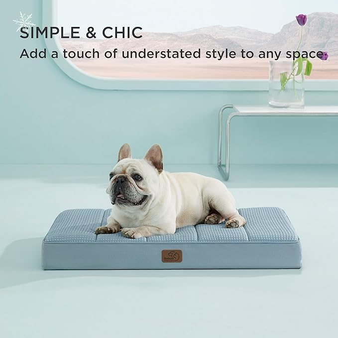 Bedsure Cooling Dog Bed for Medium Dogs - Orthopedic Flat Puppy Beds with Removable Washable Cover, Egg Crate Foam Pet Mat, Suitable for Pet Up to 35 lbs