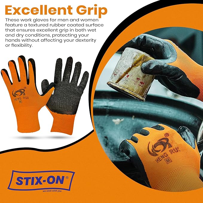 10 OR 20 Pairs Work Gloves–Heavy Duty Rubber Coated Safety Work Gloves–Multipurpose Gloves