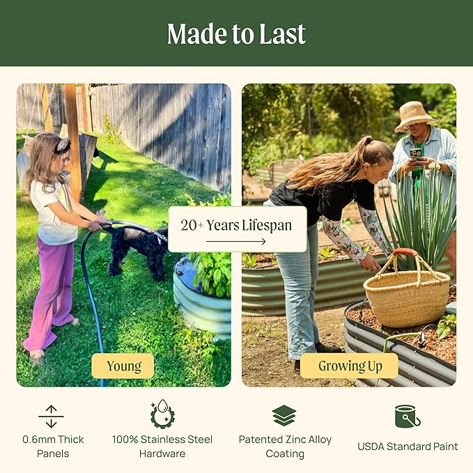 Vego garden 32" Extra Tall Raised Garden Bed Kits, 4 in 1 Modular Raised Planter Box for Vegetables Flowers Fruits Oval Metal Raised Garden Bed- Pearl White