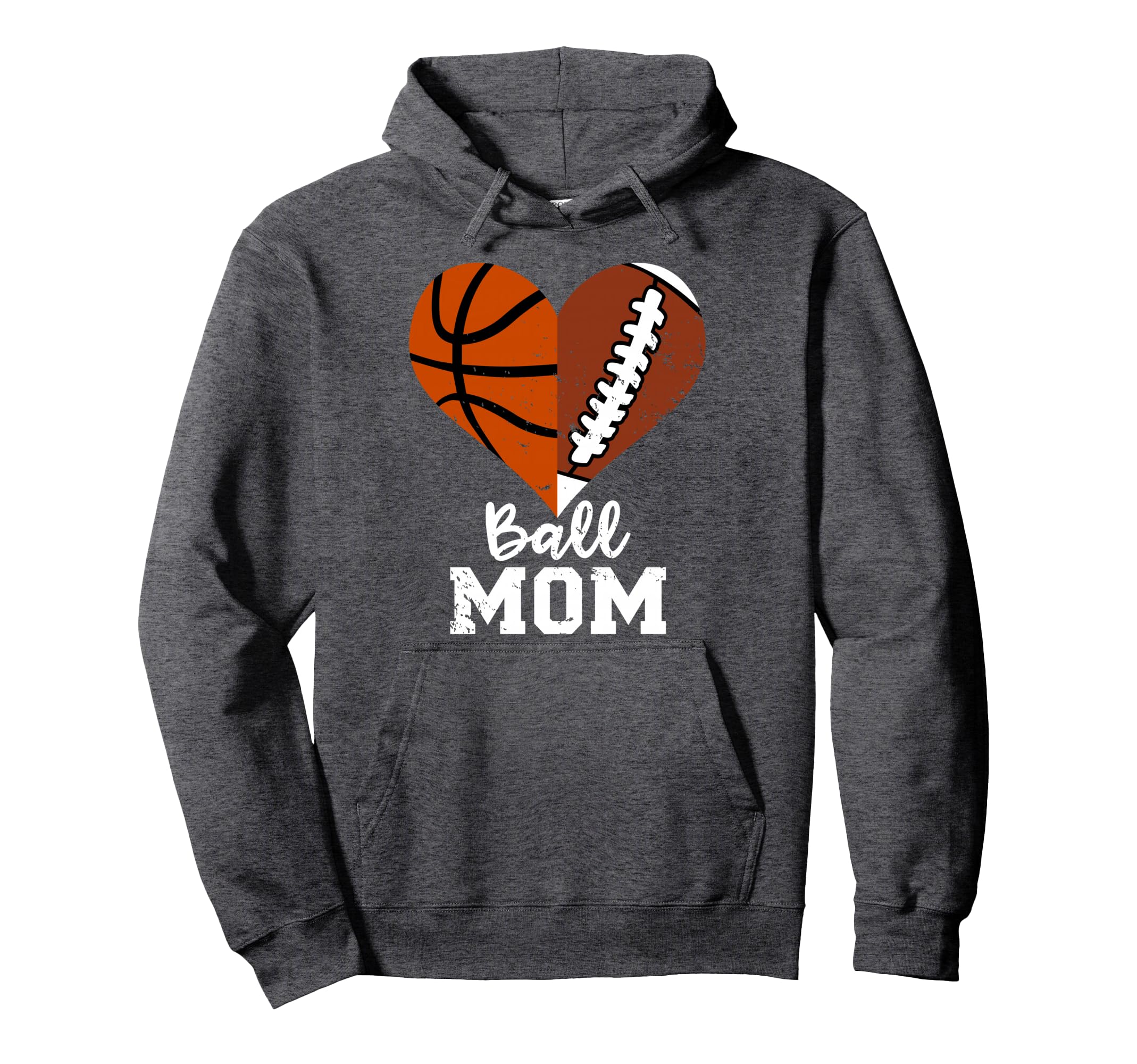 Ball Mom Heart Funny Football Basketball Hoodie - Aesthetic Graphic Unisex