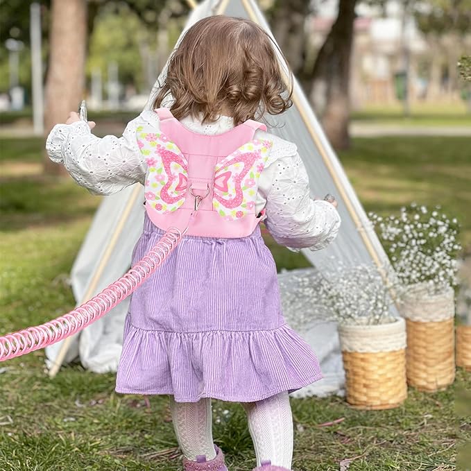 Accmor Toddler Harness Leash, 3 in 1 Cute Butterfly Kids Leash + Anti Lost Wrist Link, Adorable Child Walking Harness Wristband Assistant Soft Strap Belt Protector for Baby Girls to Outdoor Travel