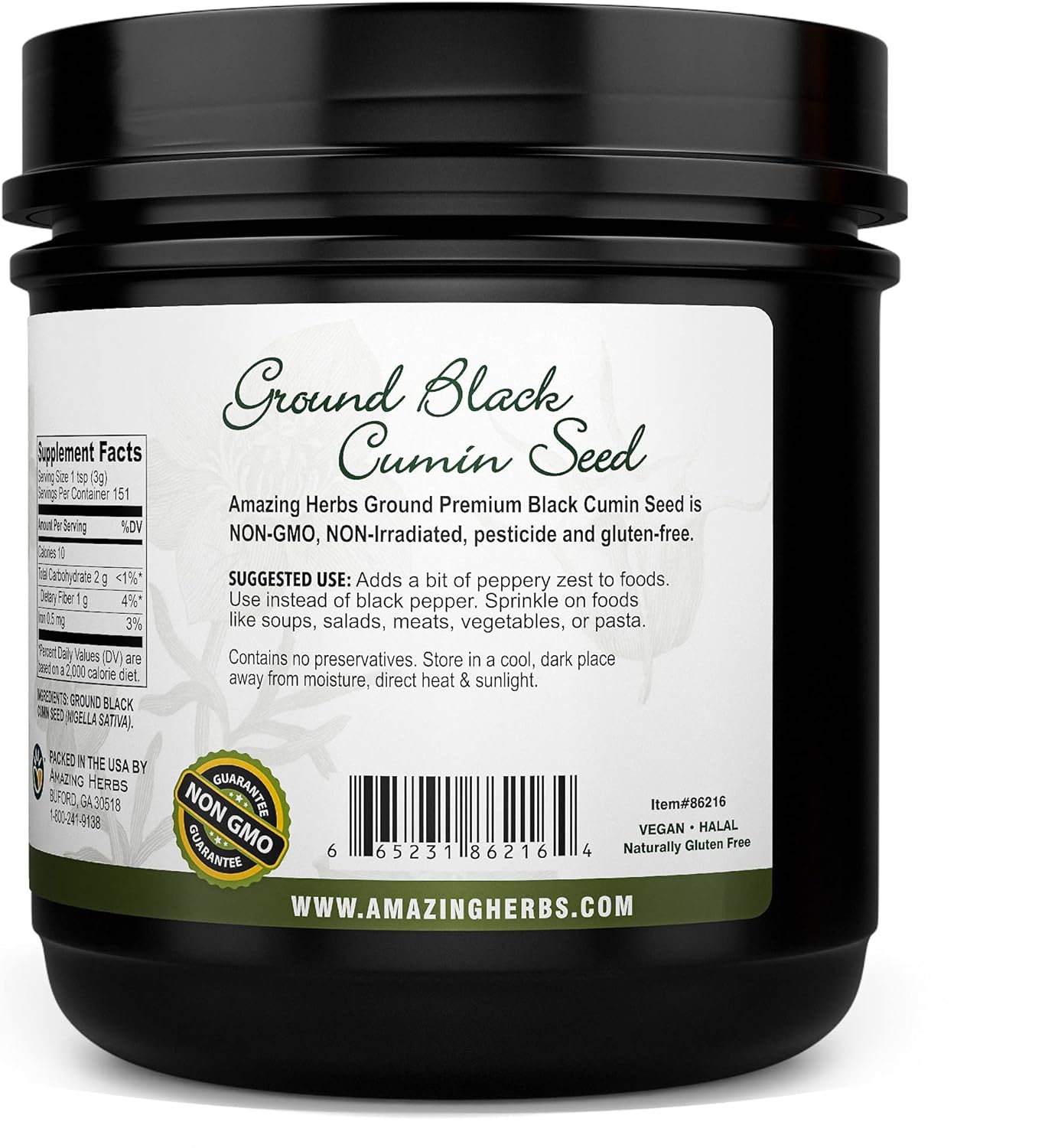 Amazing Herbs Black Seed Ground Seed, 16 Oz (Pack of 2)