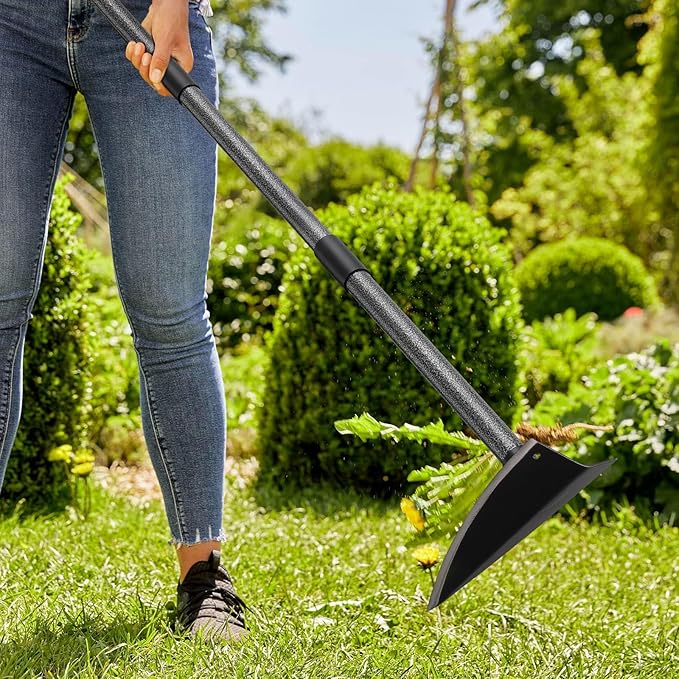 Hoe Garden Tool, Triangle Hoe Gardening Weeding Tool, 60" Long Handle Heavy Duty Manual Weeder Gardening Hand Tools for Weeding, Digging, Loosening Soil