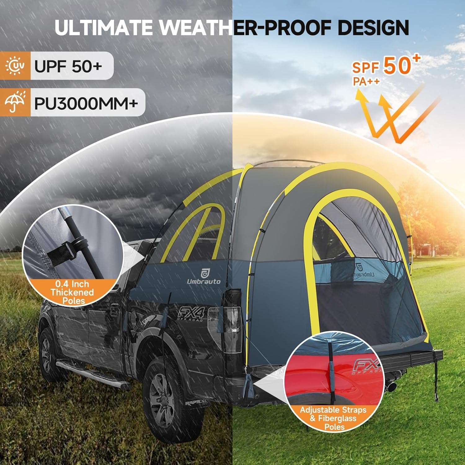 Umbrauto Truck Bed Tent PU3000mm Waterproof Pickup Truck Tents