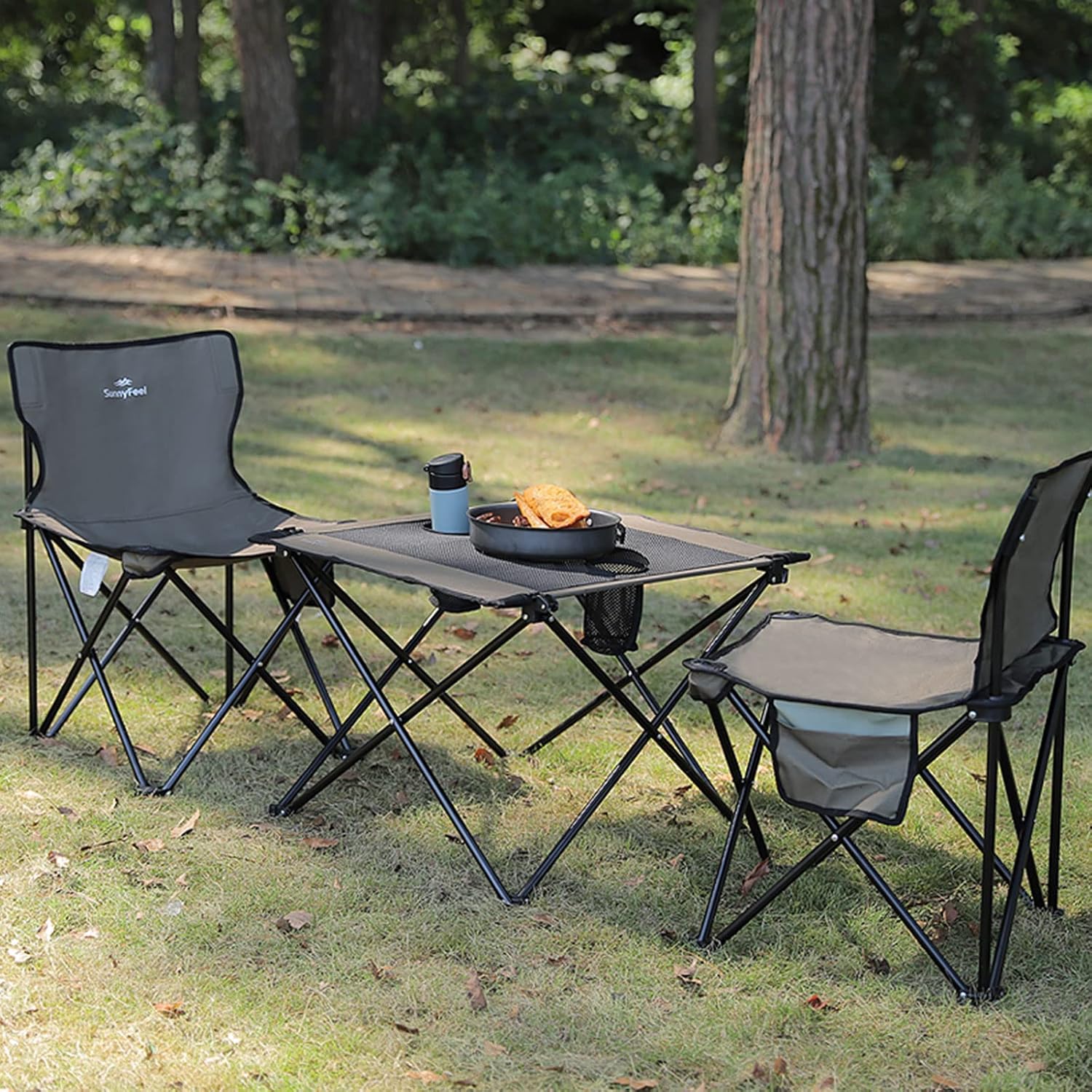 SUNNYFEEL Outdoor Folding Table | Lightweight Mesh Compact Camping Table, Roll Up Top 2 People Portable Camp Tables with Carry Bag for Picnic/Cooking/Beach/Travel/BBQ