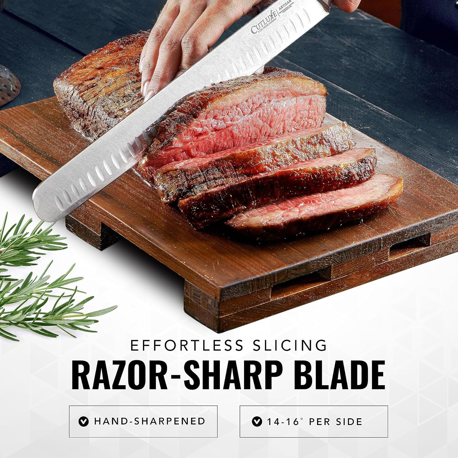 Cutluxe BBQ Carving Knife Set – Brisket Slicing and Boning Knife for Meat Cutting – Professional Knife with Razor Sharp German Steel, Full Tang, Ergonomic Handles – Artisan Series