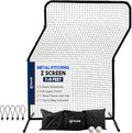 Yes4All Portable L-Screen Baseball 7x7ft with 2 Baseballs, Rubber Wheels - L Screen Baseball for Batting Cage, Protective Pitching Screen Net Double Layers, Carry Bag Included