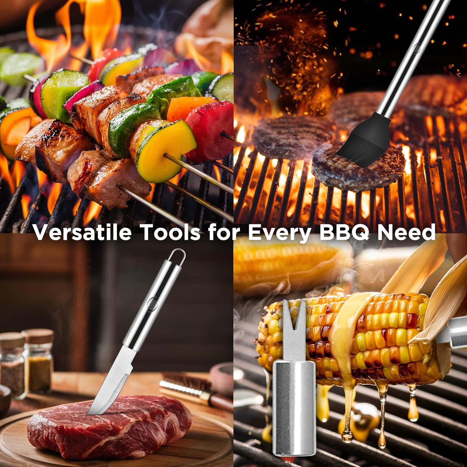 Kaluns Grilling Accessories, Dad Gifts for Christmas Grilling Gifts, Heavy Duty Stainless Steel Grill Set BBQ Grill Accessories for Outdoor Grill with Storage Case and Apron, Best Gifts for Men Dad