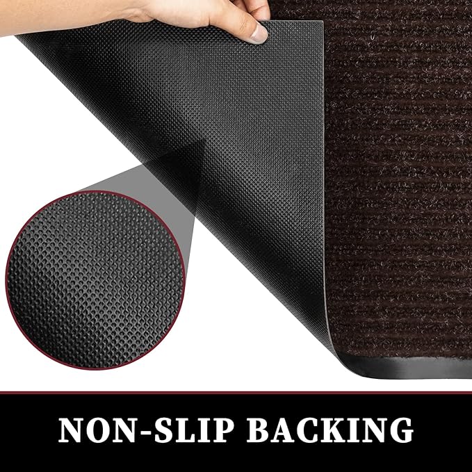 Low Profile Rubber Door Mat, 72x48inch, Heavy Duty, Entrance Doormat, Indoor and Outdoor, Waterproof, Easy Clean Shoe Scraper, Home Rug Welcome Mats for Entryway, Patio, Porch, Brown