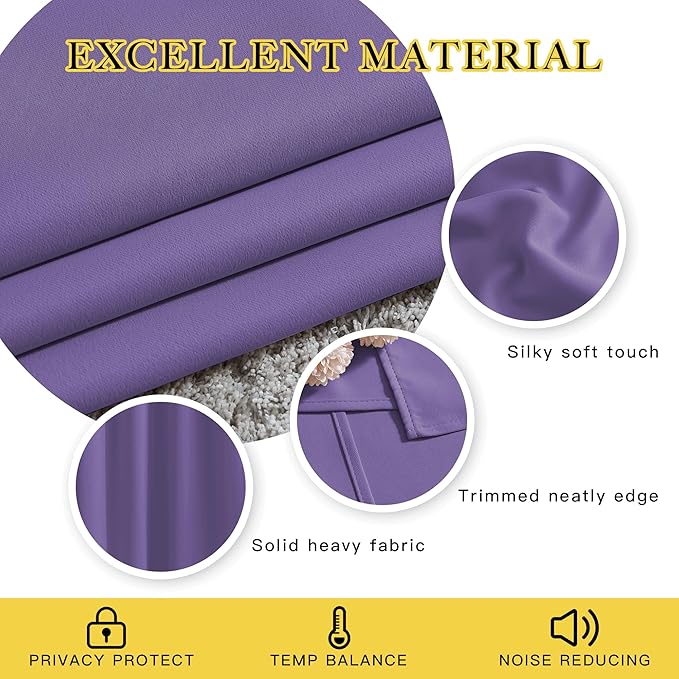 NICETOWN Lilac Purple Curtains for Home Office, Grommet Thermal Curtains Blackout Light Blocking Room Darkening Window Treatments for Bedroom/Living Room, 2 Panels, W52 x L90