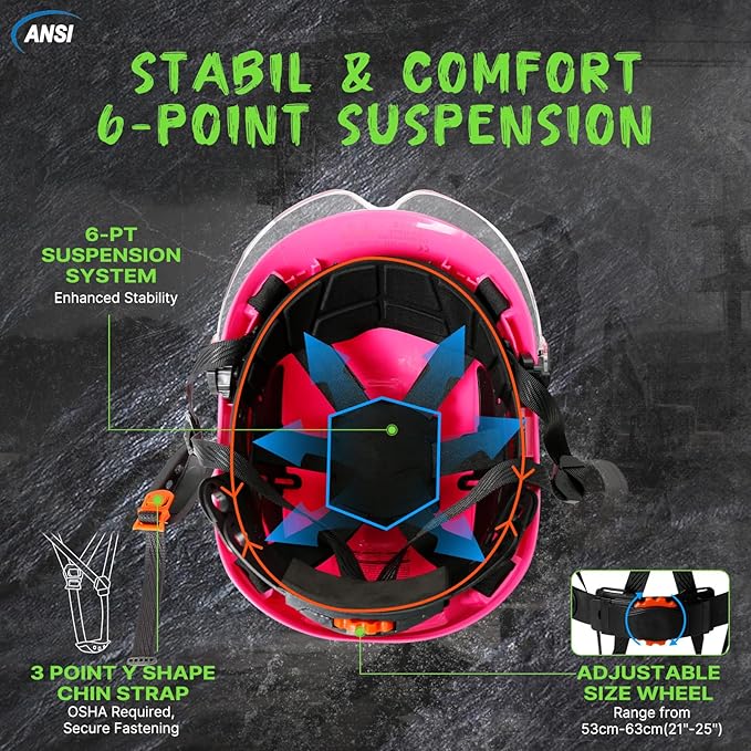 Aolamegs Pink Hard Hats for Women OSHA Approved - ANSI Z89.1 Construction Safety Hard Hat with Clear Visor, Adjustable Vented Cascos De Construccion Work Hardhats, 6 Point Ratcheting Hardhat