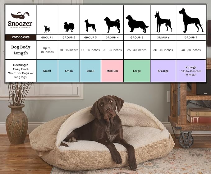 Snoozer Luxury Rectangle Cozy Cave Dog Bed - Indoor Dog Bed with Cover Cave, Covered Calming Burrow for Small & Medium Sized Pets with Blanket Attached, Enclosed, Washable - Medium, Buckskin