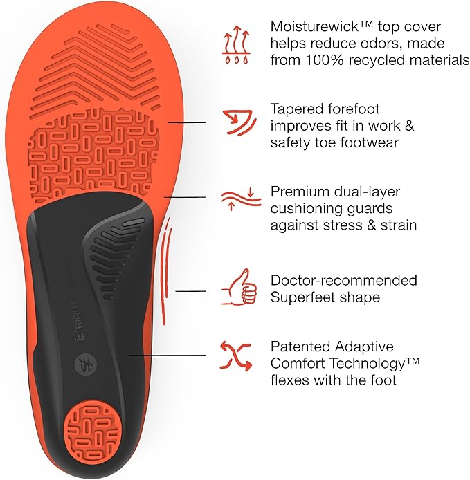 Superfeet Work Cushion - Trim-to-Fit Orthotic Shoe Inserts - Professional Grade - Men 13.5-15