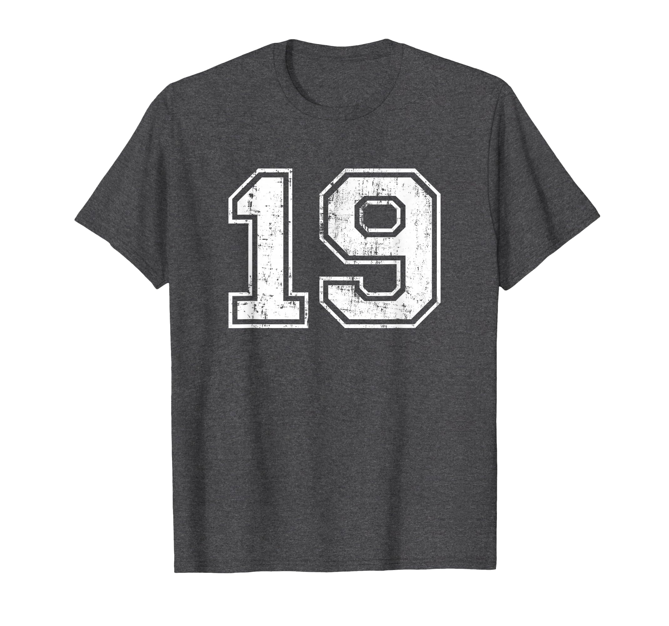 Number 19 Varsity Distressed Sports T-Shirt - Fun Novelty Design Unisex
