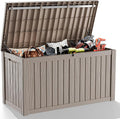 150 Gallon Resin Outdoor Deck Box Waterproof Patio Furniture, Garden Tools, Cushions, Pool Accessories Outside Storage Box (150 Gallon,Grey)