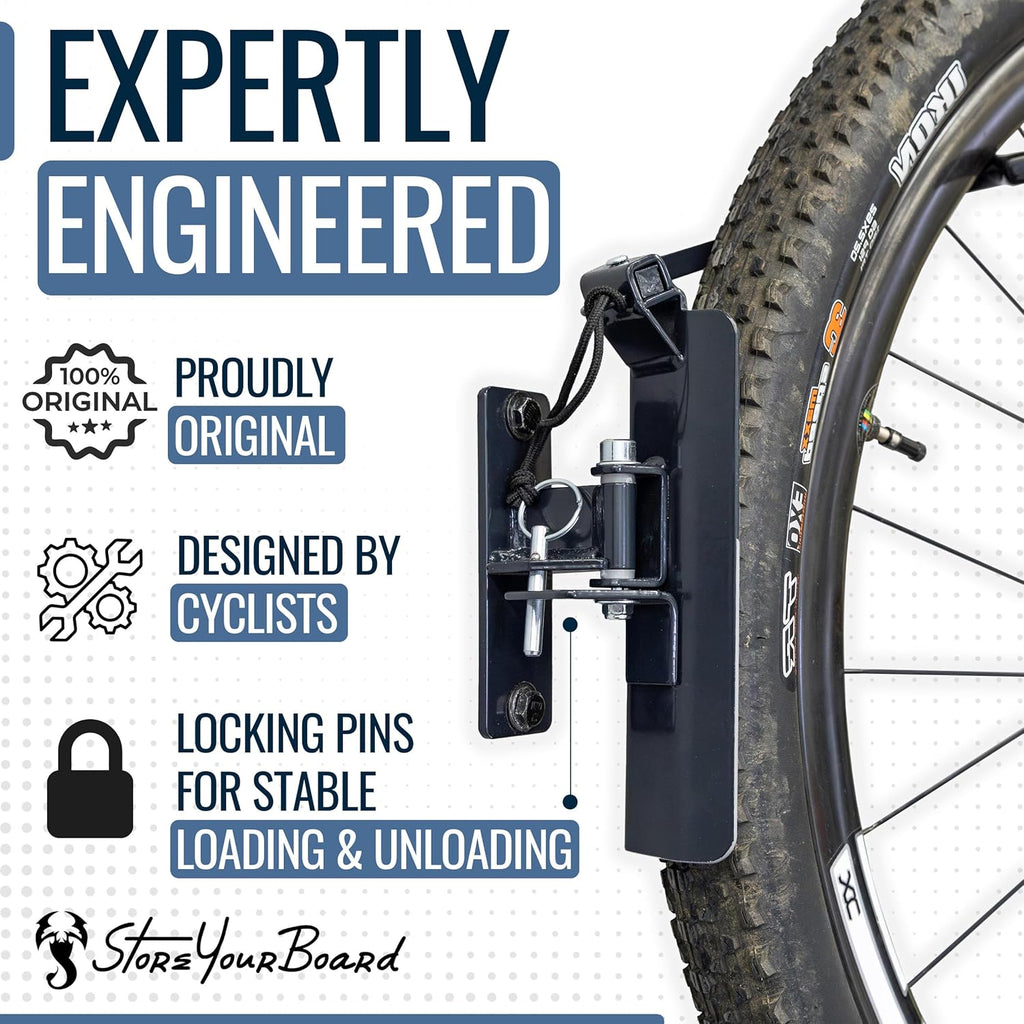 StoreYourBoard Bike Swivel Rack – Wall Mounted Garage Bike Storage, Vertical Hanger with 120° Swing Design & Stopper, Space-Saving Indoor Wall Mount – Fits Kids Bikes, BMX & More
