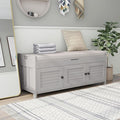 Storage Bench with 3 Shutter-Shaped Doors, Wood Shoe Bench with Removable Cushion and Hidden Storage Space for Entryway, Living Room, Hallway 43.5" L*16" W*18" H (Gray Wash Pine)