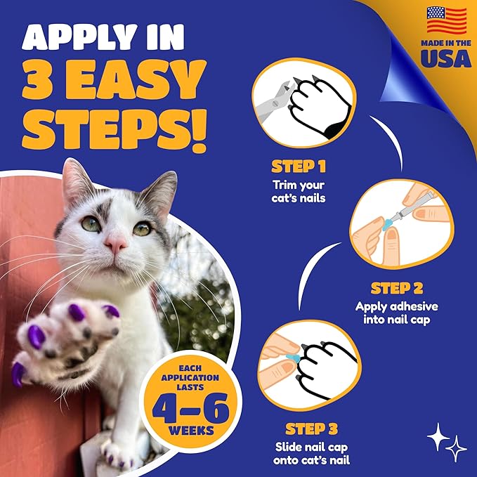 Soft Claws Cat Nail Caps for Medium Cats – (40 Caps, Purple) - Veterinarian-Developed | Protects Furniture & Skin - Easy to Apply, Long-Lasting Anti-Scratch Soft Cat Claw Covers