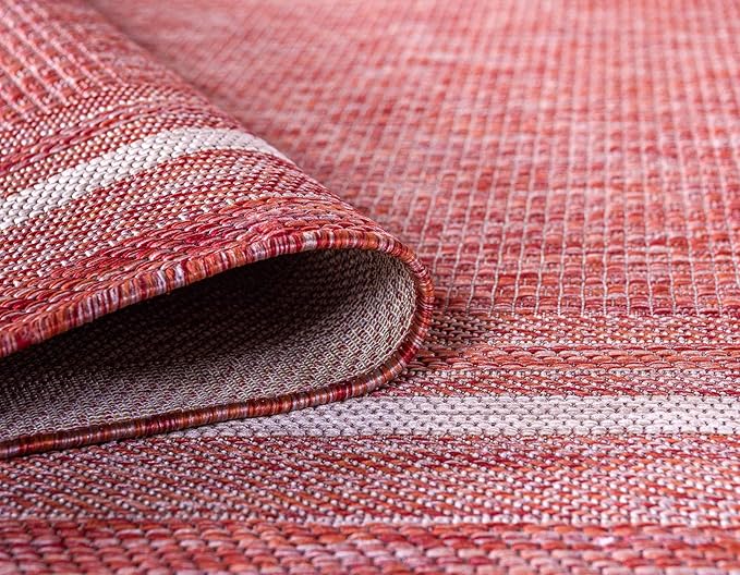 Unique Loom Outdoor Border Collection Area Rug - Soft Border (9'x 12' Rectangle, Rust Red/ Ivory)