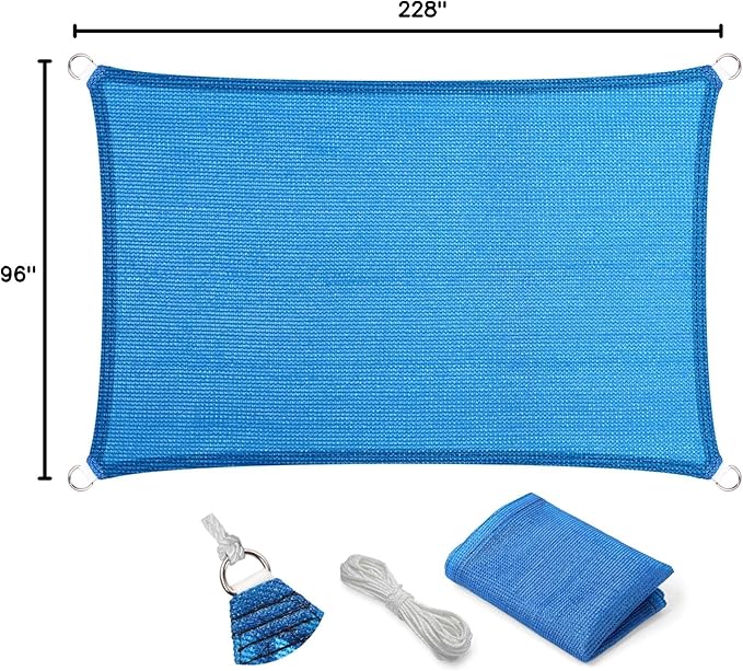 Eden's Decor Straight Flat-Edged Sun Shade Sail Rectangular 8' x 19' Blue UV-Blocking Outdoor Canopy Fabric Cloth Awning for Pergola Patio Garden Backyard Custom Size