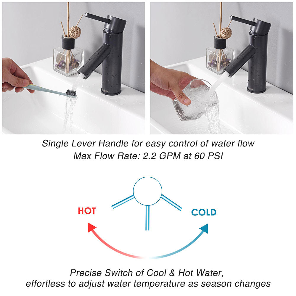 Aquaterior Bathroom Faucet Single Hole 1-Handle Cold Hot 7.5"H