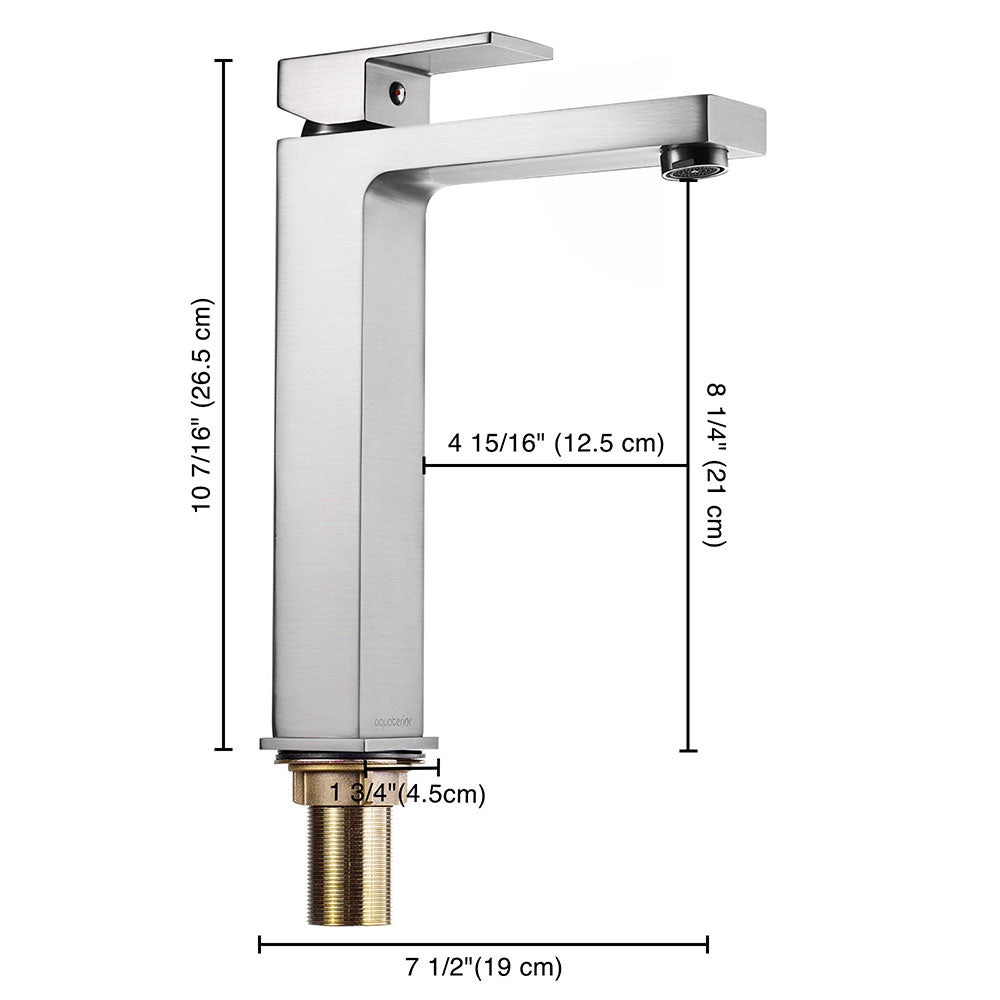 Aquaterior Bathroom Vessel Faucet Square Cold & Hot 10.4"H