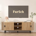 62" Tambour Door TV Stand,Wood Mid Century Modern TV Cabinet for Up to 75“ TV,Curved Edge Long TV Stand with Storage for Bedroom Living Room (Natural, 62.2inch)