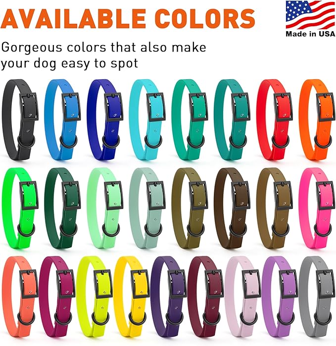 Dogline Biothane Waterproof Dog Collar Strong Coated Nylon Webbing with Black Hardware Odor- Proof for Easy Care Easy to Clean High Performance Fits Small Medium or Large Dogs, Battleship Gray