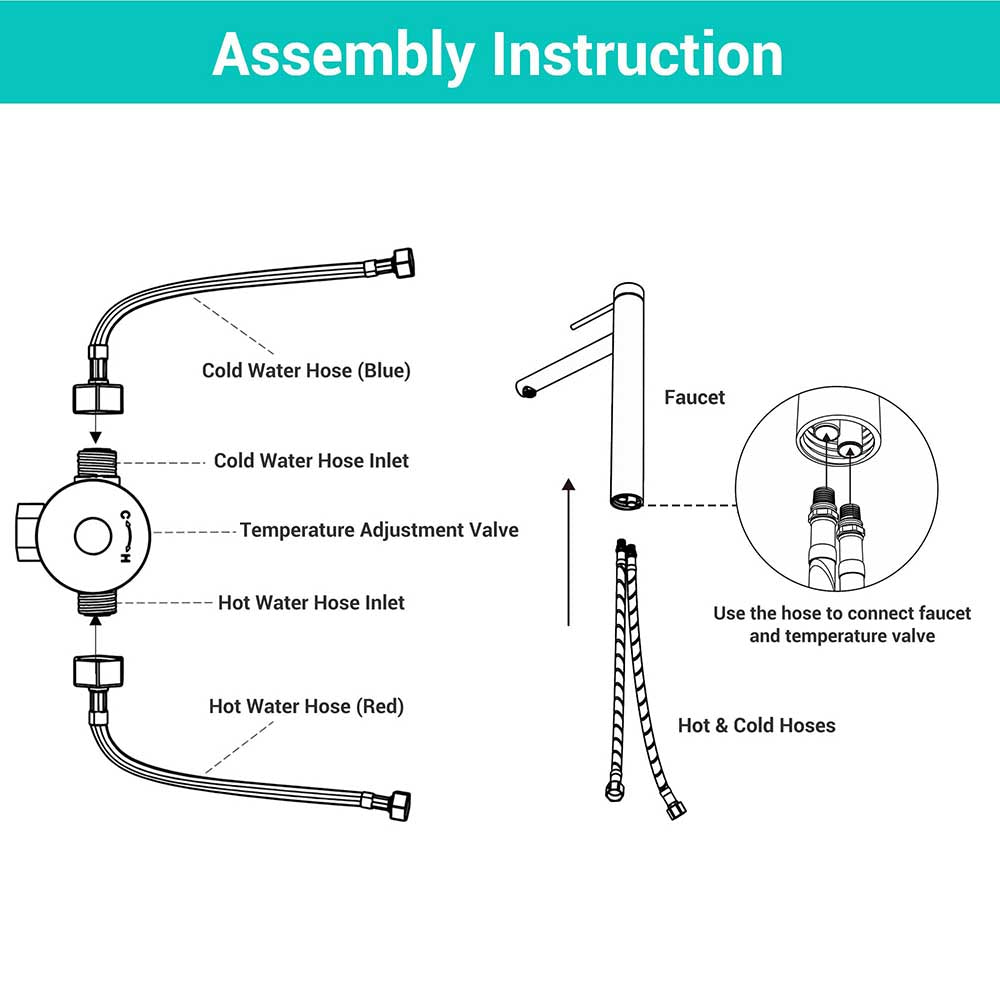 Aquaterior Bathroom Faucet Hoses Hot & Cold 28 inch 3/8"xM10
