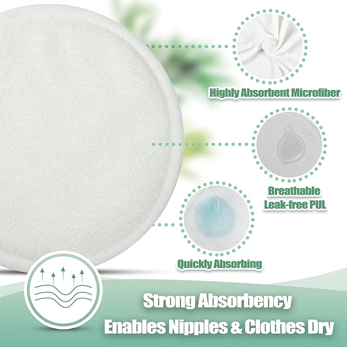 wegreeco Nursing Breast Pads (14 Pack) + Laundry Bag & Travel Storage Bag, 4.7 inch - Washable & Reusable Breastfeeding Nursing Pads (Brown, Plain Shape)
