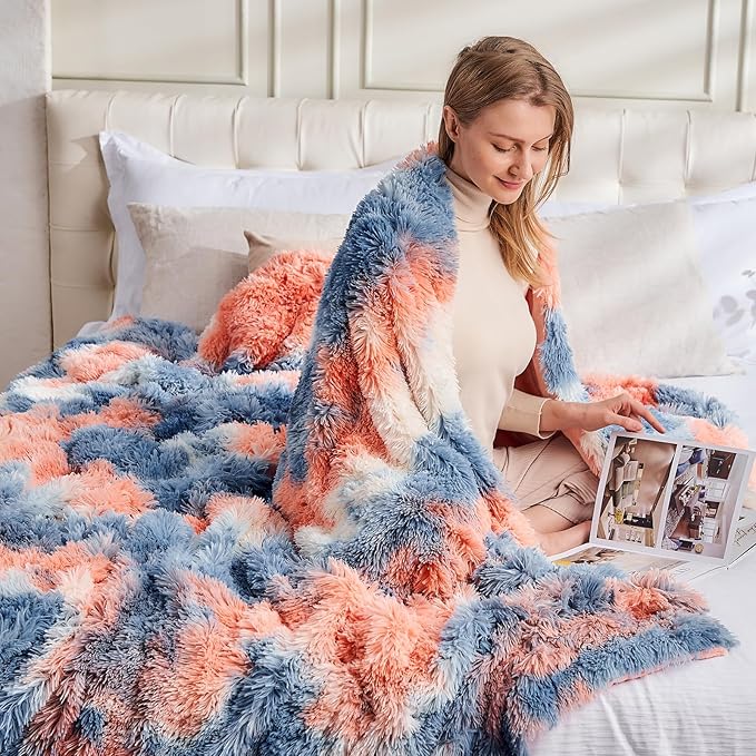 GONAAP Fuzzy Faux Fur Throw Blanket Queen Size Tie-dye Sunset Super Soft Cozy Plush Fuzzy Shaggy Blanket for Couch Sofa Bed (Tie-dye Sunset, Queen(90"x90"))